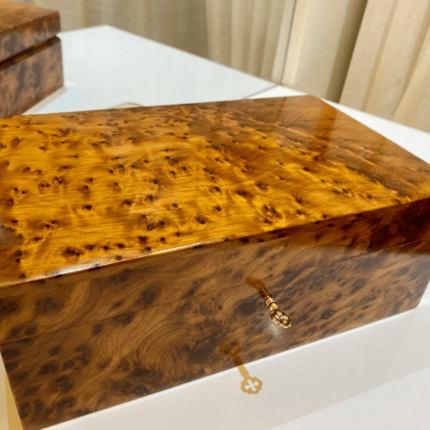 Burl Wood Box Organizer with Lock