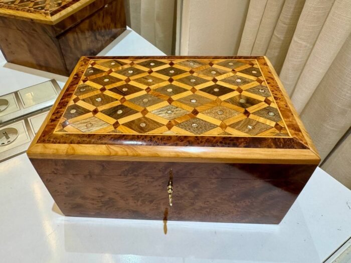 Moroccan Jewelry Box Organizer, Handcrafted Thuya Wood with Lock – Authentic Home Decor