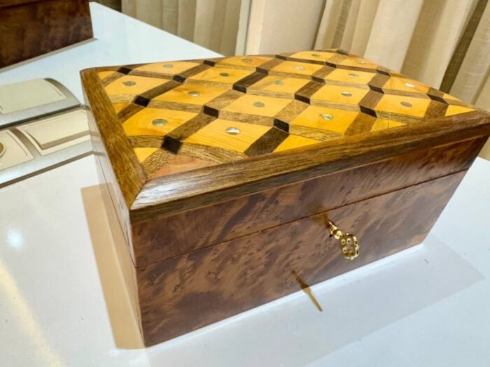 Gift Wooden Box Organizer With Key, Elegant Thuya Burl Keepsake Box – Authentic Home Decor