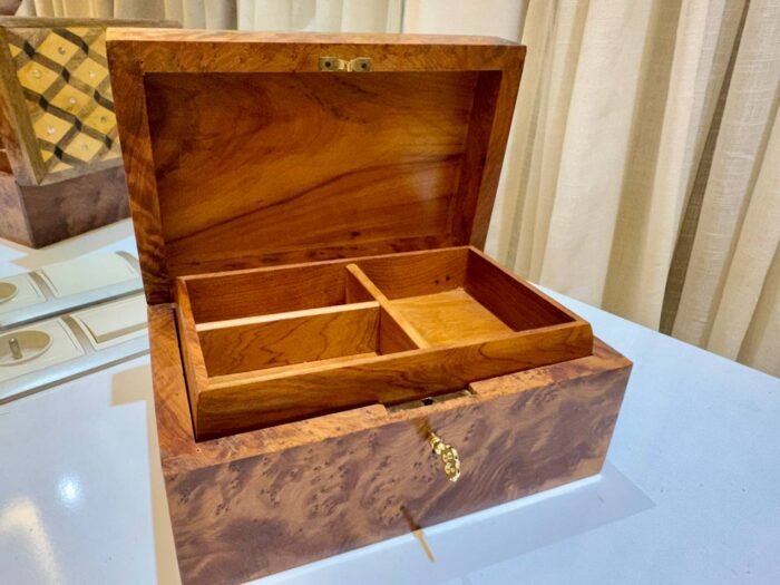 Gift Wooden Box Organizer With Key, Elegant Thuya Burl Keepsake Box – Authentic Home Decor