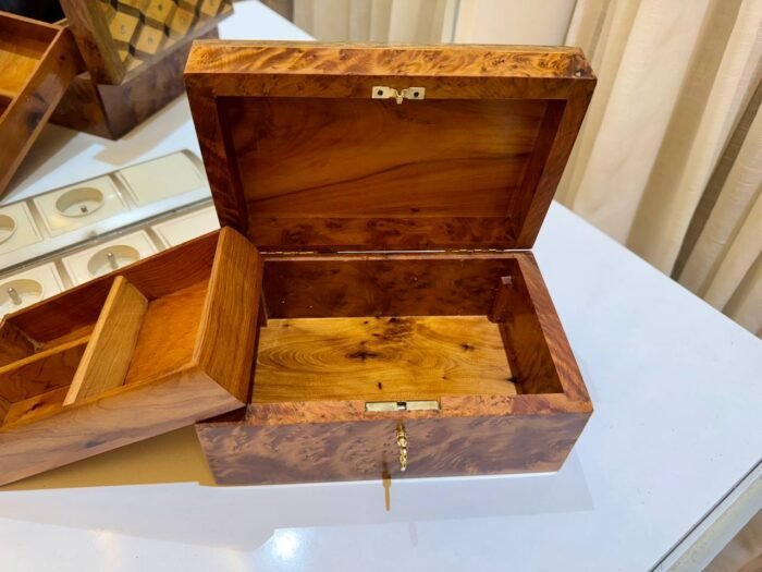 Gift Wooden Box Organizer With Key, Elegant Thuya Burl Keepsake Box – Authentic Home Decor