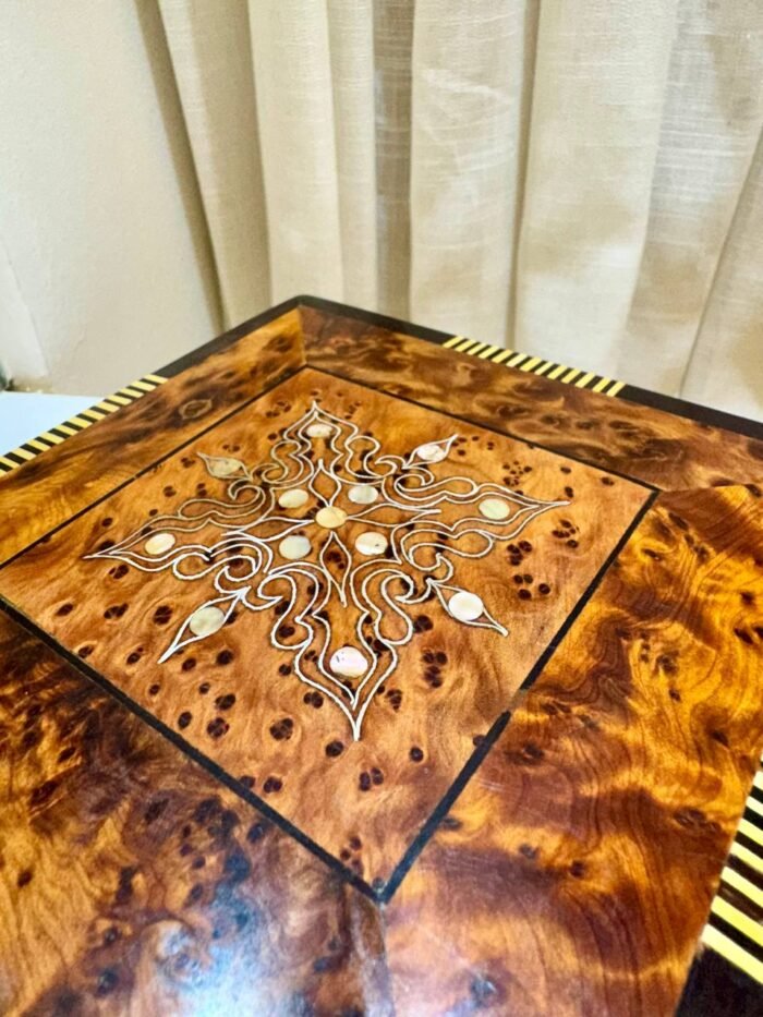 Handcrafted Moroccan Thuya Wood Jewelry Box Organizer with Key – Authentic Home Decor