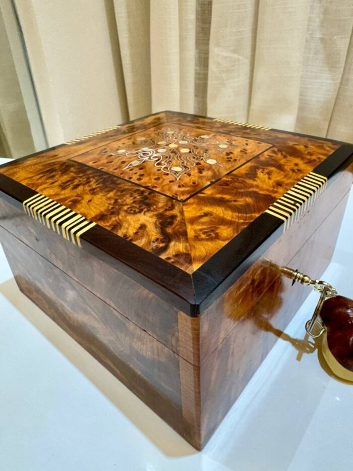 Handcrafted Moroccan Thuya Wood Jewelry Box Organizer with Key – Authentic Home Decor