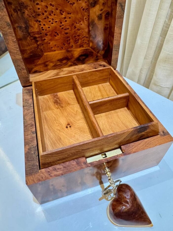 Handcrafted Moroccan Thuya Wood Jewelry Box Organizer with Key – Authentic Home Decor