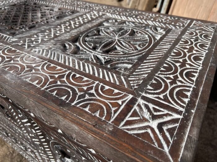 Handmade Vintage Wood Cabinet Carved Storage Chest – Authentic Home Decor