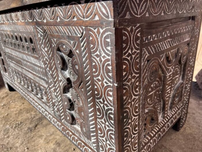 Handmade Vintage Wood Cabinet Carved Storage Chest – Authentic Home Decor