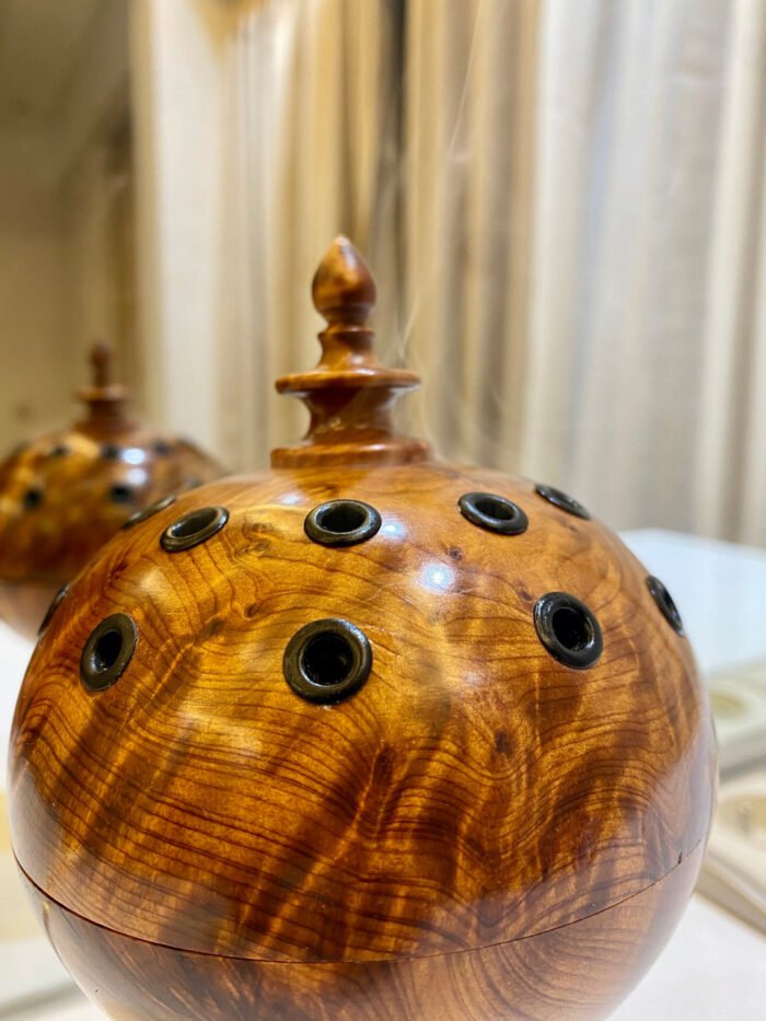 Handcrafted Ball thuya Wood Incense Burner with Slow Release Tub Feature – Authentic Home Decor