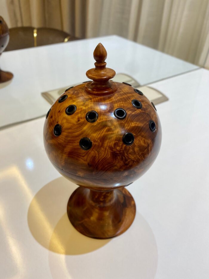 Handcrafted Ball thuya Wood Incense Burner with Slow Release Tub Feature – Authentic Home Decor