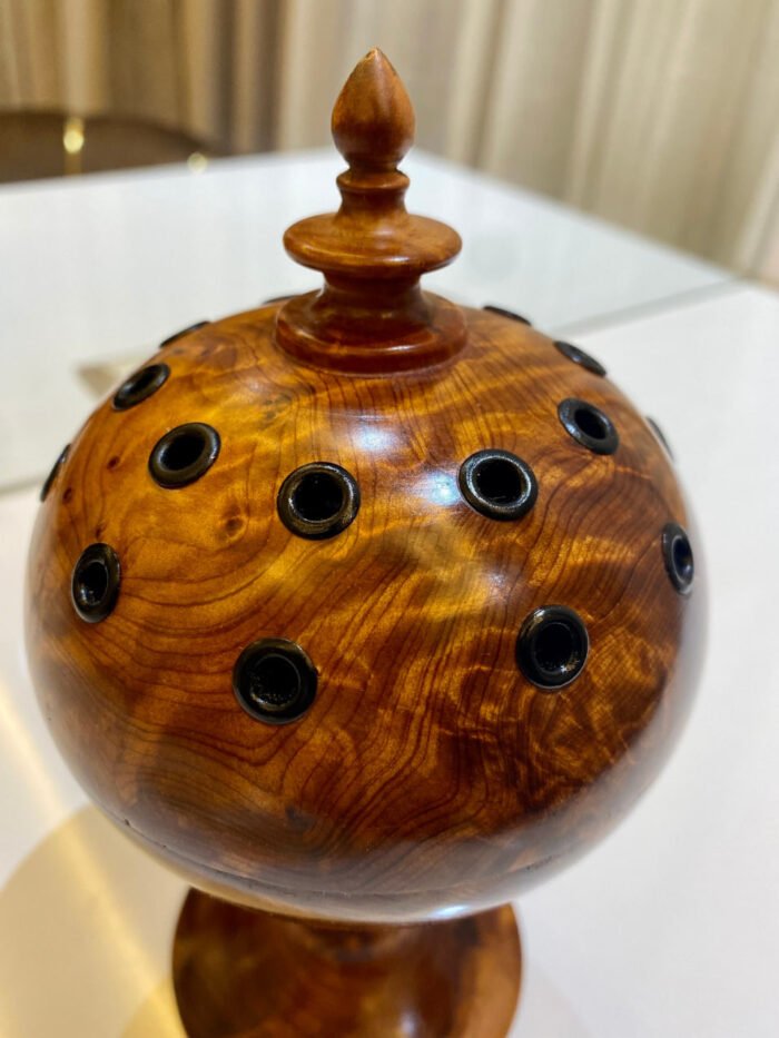 Handcrafted Ball thuya Wood Incense Burner with Slow Release Tub Feature – Authentic Home Decor