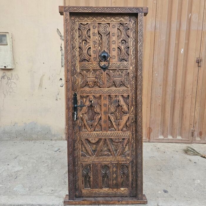 Hand Carved Moroccan Door with Knobs, Timeless Elegance for Your Space – Authentic Home Decor