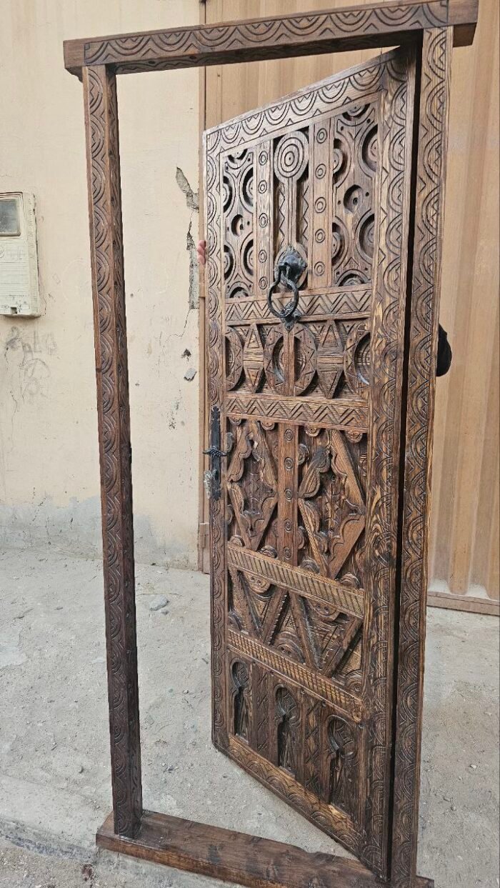 Hand Carved Moroccan Door with Knobs, Timeless Elegance for Your Space – Authentic Home Decor