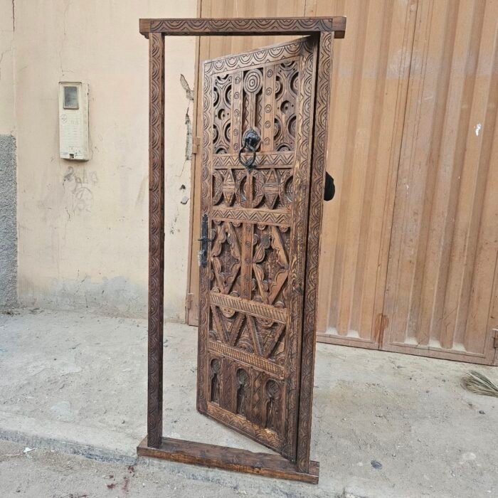 Hand Carved Moroccan Door with Knobs, Timeless Elegance for Your Space – Authentic Home Decor